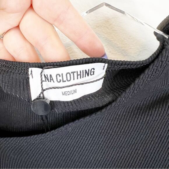 NWT LNA Zuki Rib Bodycon Asymmetrical Neck Mini Dress M Black - Picture 5 of 7